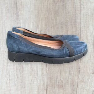 CLARKS Artisan Daelyn Hill Navy Suede Loafer Slip-on Wedge Shoes Loafers 6